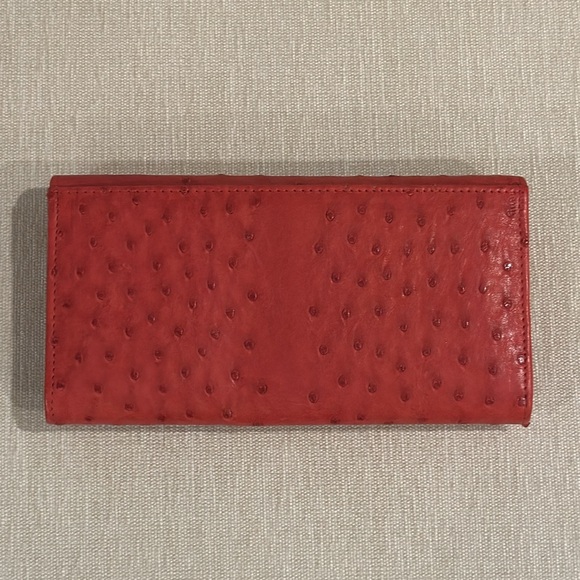 GENUINE OSTRICH LEATHER LADIES TRIFOLD RED WALLET - Picture 2 of 7